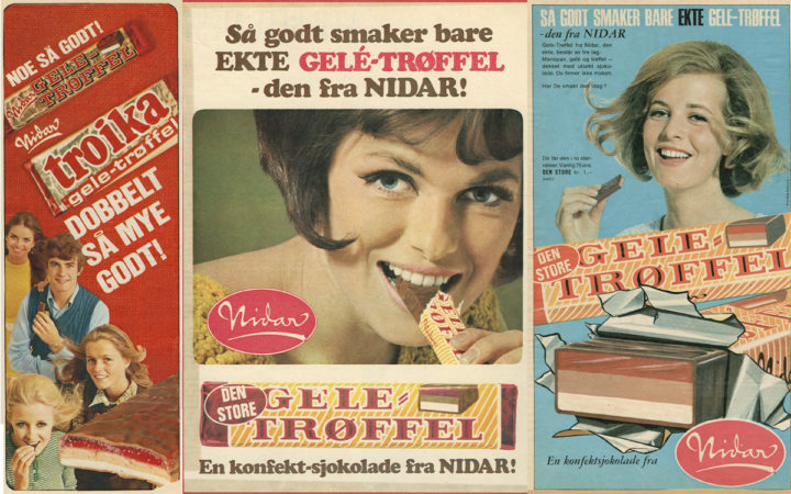 Gammel reklame for Troika og dens forgjenger Gele-trøffel.